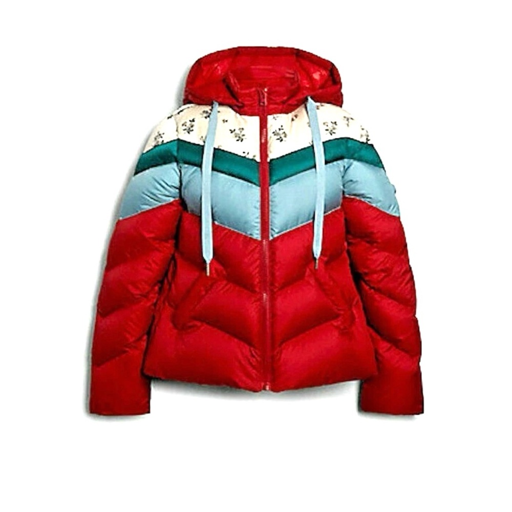 Coach Red and Teal Puffer Jacket